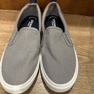 Sperry Gray Canvas Slip-On Sneakers with White Sole